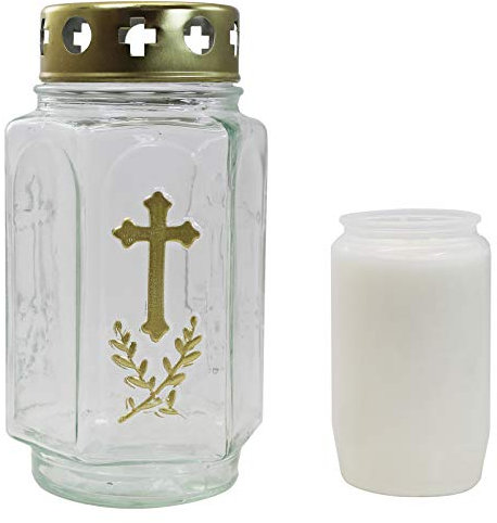 Ebersbacher Kerzenfabrik GmbH Glasgrablampe mit Einsatz, weiße Hülle ca. (ØxH) 115 x225 mm