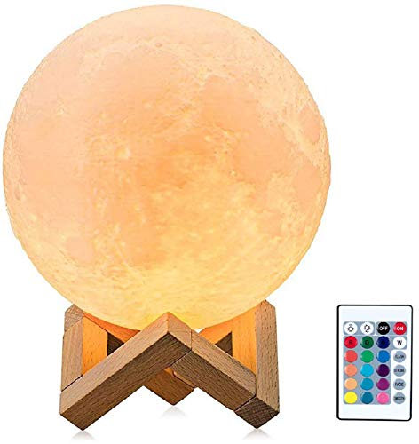 LED Moon Light with Remote Control,Dimmable 15cm 3D Print Moon Lamp LED 16 Colors Portable Night with Touch Control,USB Rechargeable + Built-in Battery