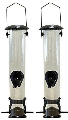 Selections Large Hanging 4 Port Garden Bird Seed Feeder for Bird Feeding Stations - Pack of 2