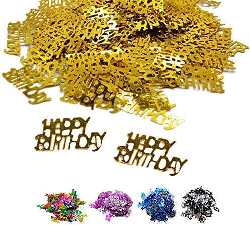 DIWULI, Happy Birthday Konfetti gold, Geburtstags Tisch-Konfetti, Tisch-Deko, Glitter, goldene Geburtstags-Deko Streudeko für Geburtstagsfeier, Motto-Party, Dekoration, Geschenk-Deko, DIY, basteln