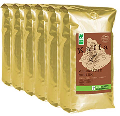 Kaffa Bio Wildkaffee Medium Bohne 1000 g, 6er Pack