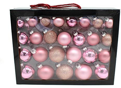 DARO DEKO Weihnachts-Kugel Mix Paket 52 Stück (rosa)
