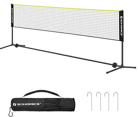 SONGMICS 4 m Badmintonnetz, Volleyballnetz, höhenverstellbare Stangen, tragbares Set für Tennis, Beach-Volleyball, für Garten, Park, Outdoor, Schwarz und Gelb SYQ400B02