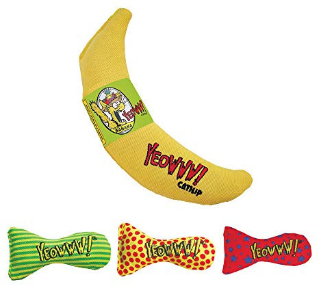 Yeowww Catnip Cat Toys Banana and Sardine Stinkies Fish Strong Catnip Cat Toys Premium Quality Cat Toy Bundle For Indoor And Outdoor Cats (1 x Banana 3 x Stinkies)