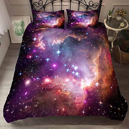 Mystère Bleu Noir Violet Cosmos Galaxie Star Housse de Couette Homme Femme, Cosmos Planète Star Parures de Lit Housse de Couette avec Taie d'oreiller (Rose,200 x 200cm)