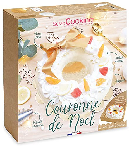SCRAP COOKING - Kit Couronne de Noël - Dessert Bûche de Noël Original & Tendance - Avec Moule Savarin, Support à Gâteau, Poches à Douille, Recette - Pâtisserie Décoration - Fabriqué en France - 1935