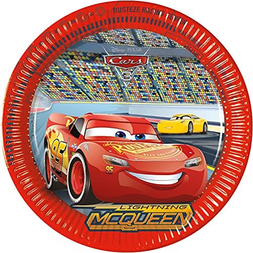 Procos 93437 - Party-Teller Cars 3, Größe 23 cm, 8 Stück, Einwegteller aus Papier, Kindergeburtstag, Party-Geschirr, FSC® Mix