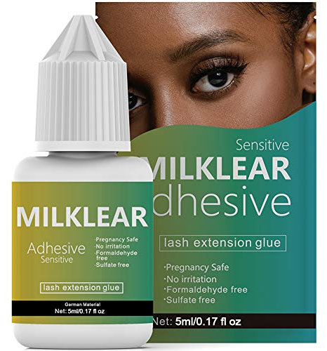 MILKLEAR Eyelash Extension Glue for Sensitive Eyes Lash Glue for Eyelash Extensions at Home Low Fume No Irritation Lasting 2-3 Weeks Black Adhesive for Self Application or Professional Use