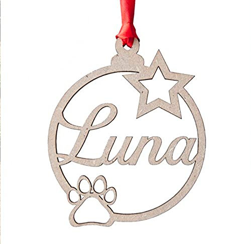 OyC Original y Creativo Bola de navidad personalizada - Decoración navideña - bola de navidad de madera con nombre personalizada con cuerda incluida perro - Gato (Mascota)