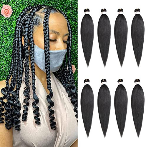 Xtrend 16 Zoll Natural Black EZ Braids 8Packs Vorgedehnte Easy Braiding Hair Extensions für Box Braids Hair Heißwassereinstellung Synthetic Fiber Hair Extensions 1B#