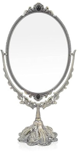 Agatige Vintage Schminkspiegel mit Standfuß rehbarer Make-up Spiegel 360° Ovale Spiegelfläche, Schminkspiegel stehend, Kosmetikspiegel für Tisch, Bad & Kommode 20,3 x 12 x 37,8 cm