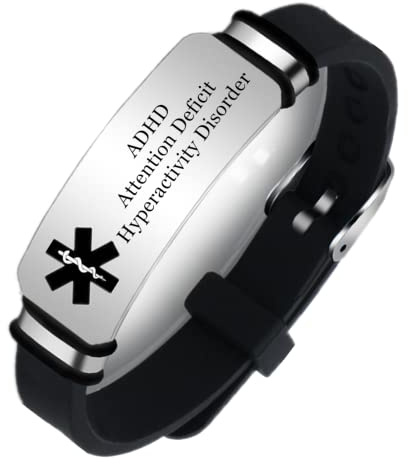 ForeverWill Einstellbares Silikon ADHD Attention Deficit Hyperactivity Disorder Armband, Personalisierter Angepasst Medizinischer Alarm ID Armreif für Frauen Männer Kinder