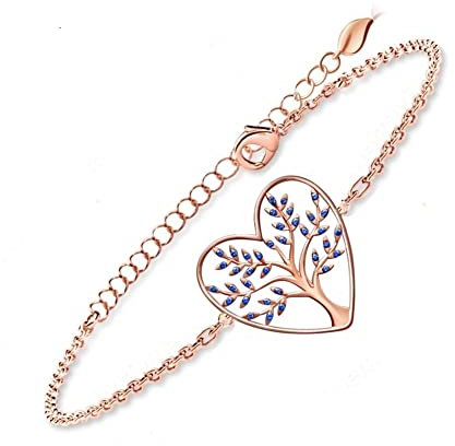 Générique Bijoux Arbre de Vie Coeur Avec 36 Cristaux Scintillants. Cadeau Anniversaire Femme Bracelet, Original, Utile, Saint Valentin, Noel (Bleu Saphir)