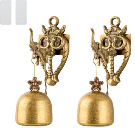CAIRIAC Vintage Metal Doorbell Retro Classic Magnetic Wind Chimes Decoration for Shopkeepers, Wall Door Ornaments Indoor Outdoor Elephant Doorbell (2 Pack)