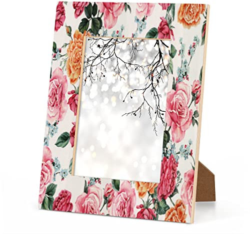 OKCELL Romantic Yellow Red Roses Wood Picture Frames Can Display 4X6 5X7 8x10 11x14 Inch Photos.With Hooks and Brackets, This Frames Can be Displayed Vertically or Horizontally on a Table or Wall