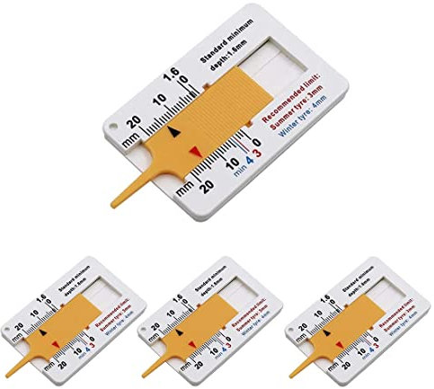 TSLRSA Reifen Profiltiefenmesser - 4 Stück Kunststoff Reifenprofil Tiefenmesser, Reifenprofiltiefenmesser, 0-20 mm Tiefe Meter Vernier Tiefenmessschieber, Measure Tool Tyre Tread Depth Gauge