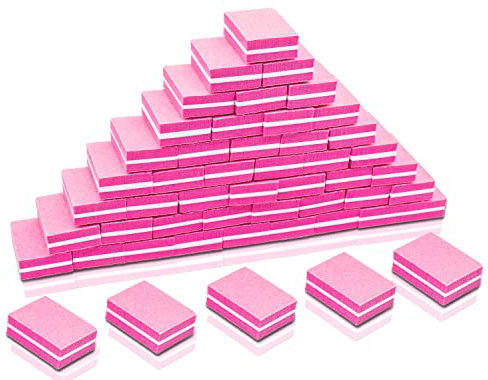 50 Pcs Mini Nail Buffer, 100/180 Grit Nail Buffer Blocks for Natural, Gel & Acrylic Nails, Double Sided Buffing Block for Home & Salon Use (Pink)