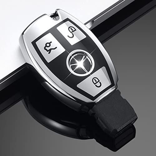 HooRLZ M-ercedes Benz Schlüsselhülle, Silikon Schlüssel Cover für Benz A B C E G S R Class GLA GLC GLE GLS SL SLK TPU Schlüsselhülle, 3-Tasten Autoschlüssel Hülle M-ercedes - Silber