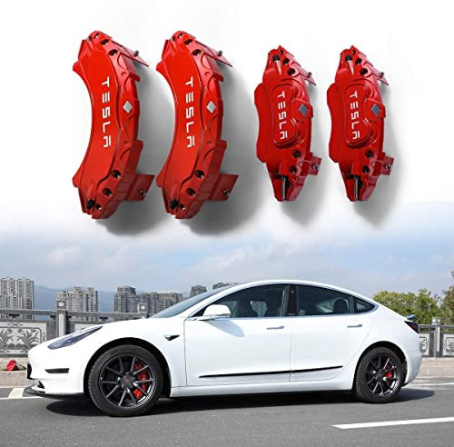 HEYCE 4 Stück Auto Bremssattel Abdeckung für Tesla Model Y Custom Bremssattel Abdeckung aus Aluminiumlegierung, Auto Radbremse langlebige Bremssattel Abdeckungen,Red-19inches