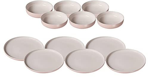 Ritzenhoff & Breker Jasper Lot de 12 assiettes et bols Rose Service de table en grès, vaisselle au toucher doux et vernis mat coloré