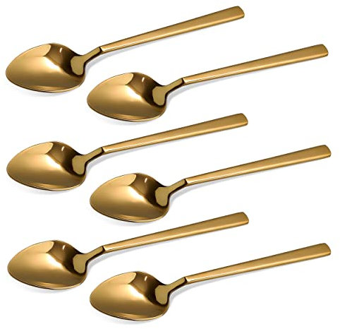 CAMRI Gold Teaspoons Set of 6 – Stainless Steel Tea Spoons, 6.2 inches, Golden Mirror Finishing Teaspoon for Dessert & Coffee, Sturdy, Cutlery Spoon Set for Home & Restaurant(C62-6 Pcs)