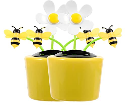 Uonlytech 2 Stück Solar Blume Wackelfigur Tanzende Blumen Figur mit Bienen Solarbetriebene Wackelblume Solar Blume Ornament für Auto Schreibtisch Bücherregal Zuhause Büro