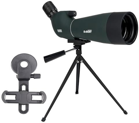Svbony SV28PLUS Telescopio Terrestre con Trípode y Adaptador de Smartphone, 20-60x80mm con A5 Rojo Clarete FMC BAK4 IP65 Impermeable, para Tiro al Blanco para Adultos, Tiro con Arco