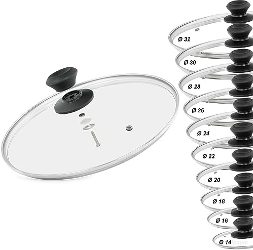 Glasdeckel Ø16 cm - Topfdeckel aus Glas - Pfannendeckel mit Griff aus Bakelit - Kochtopfdeckel UNIVERSAL - hitzebeständiger Deckelgriff aus Bakelit - Universaldeckel Glas