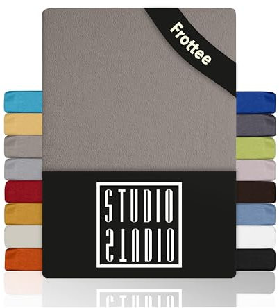 STUDIO Basic Frottee Spannbettlaken 90x200cm – weiches Frottee-Spannbetttuch aus 80 % Baumwolle & 20 % Polyester – Taupe – Öko-Tex Zertifiziert, bügelfrei & elastisch – für Matratzen 15–25cm