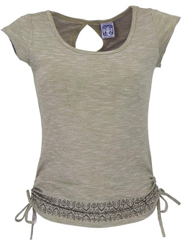 GURU SHOP Yoga -T-Shirt aus Bio-Baumwolle - Helles Olivgrün, Damen, Size:M