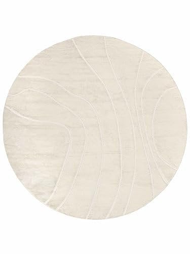 RugVista, Bahia, Teppich, Ø 240 cm, Rund, Kurzflor, Modern, Oeko-TEX Standard 100, Wohnzimmer, Schlafzimmer, Esszimmer/Küche, Flur, Büro,Cremeweiß