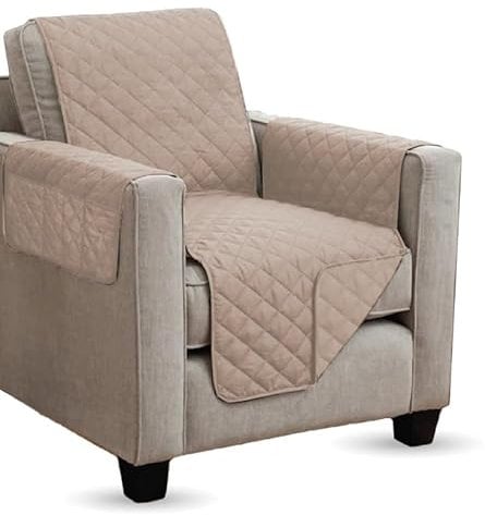 gesteppter Sesselschoner - 190x165cm - mit Armlehnen und Taschen (Beige) Sesselauflage Sessel - ÖKO-Tex - Sesselüberwurf Schoner Überwurf