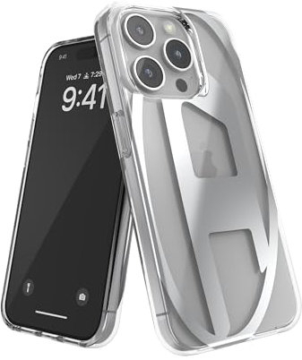 Diesel Case Oval D Markenlogo (Silber, iPhone 15 Pro)