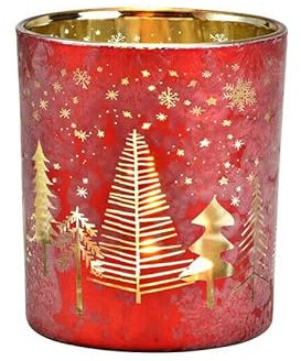 Generisch 1 Windlicht Weihnachten rot Gold Winterwald Weihnachten Teelichtglas