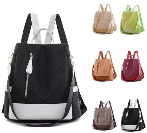 JSNOM Rucksack Damen Klein Lederrucksack: Cityrucksack Wasserdicht Rucksäcke Daypacks Elegant Rucksackhandtaschen PU Leder Tagesrucksack für Frauen (Schwarz)