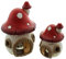 F1885 LED-Haus Pilz, 2er Set, Terracotta, lustige Pilzdeko, liebvoll bemalt, Höhe 12 cm, 16 cm