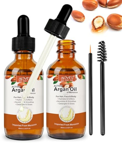 Arganöl Haare Bio Kaltgepresst, Argan Oil Für Gesicht, Haut & Haare 2 Stück- Argan öl ohne Zusätze mit Pipette