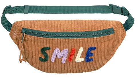 LÄSSIG Kinder Bauchtasche Umhängetasche mit verstellbarem Gurt/Mini Bum Bag Cord Smile Caramel