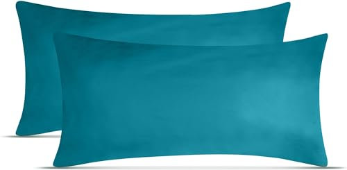 leevitex Kissenbezug | 2er Pack | 100% Baumwolle | Jersey | Kissenbezüge | Seitenschläferkissen | Kissenhülle | Nackenkissenbezug (Petrol/Smaragd Blau, 40 x 60 cm (für Nackenkissen geeignet)