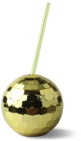 Disco Ball Becher mit Strohhalm 580ml Glitzer Discokugel Trinkbecher, Retro Disco Party Becher, Disco Ball Tassen für Partys oder Junggesellinnen Abschiede (Gold)