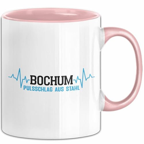 Bochum Tasse Herzschlag Herz Ruhrpott Kohle Heimat Bochum Stadt Pulsschlag Aus Stahl Kaffee-Becher (Rosa)