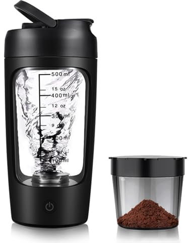 MeYuxg Shaker Elektrisch, Automatischer Protein Mixer mit USB-Ladekabel und Integriertem Pulverbehälter, Perfekter Shake Mixer für Sport und Fitness (Schwarz)