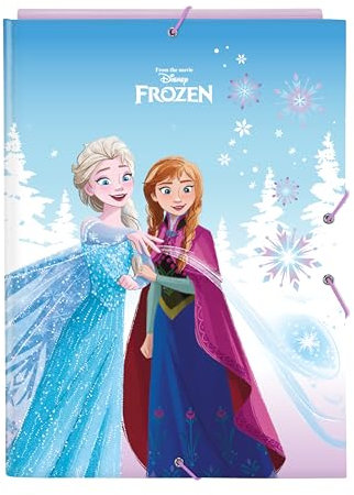 FROZEN COOL DAYS - Folio-Ordner mit 3 Klappen, ideal für Kinder unterschiedlichen Alters, bequem und vielseitig, Qualität und Widerstandsfähigkeit, 26 x 36,5 cm, Violett/Himmelblau,