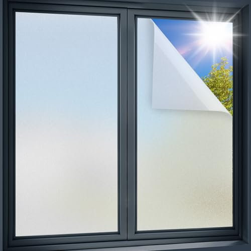 Windimiley Film de fenêtre opaque de l'extérieur, autocollant, 44,5 x 200 cm, protection solaire, en verre dépoli, statique, adhésif, protection UV, mat, pour la maison et le bureau
