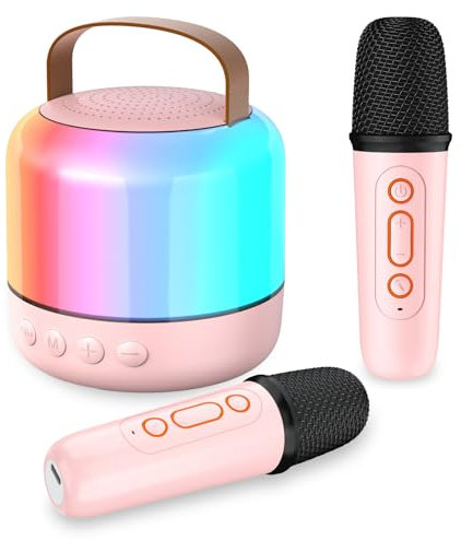 Karaoke Machine for Kids with 2 Microphones, Girls Toys Portable Kids Karaoke Machines for Girls with LED Party Lights,Bluetooth Speaker Birthday for Kid,14-18 Years Old(Pink 2 Mic)