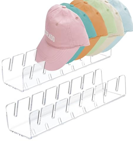 FANGCCC Cap Halter, 2 Stück Acryl Kappen Organizer Keine Installation Cap Aufbewahrung Fasst 14 Hüte Kappenhalter für Schlafzimmer, Kleiderschränke, Kommoden und Wände (Transparente)