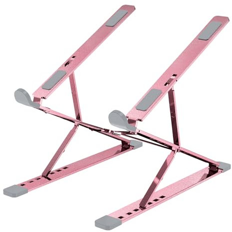 VAJUN Portable Laptop Riser, Adjustable Laptop Stand,Aluminum Laptop Stand for Desk Foldable, Ergonomic Computer Notebook Stand Holder for MacBook Air Pro, Dell XPS, HP (10-15.6'')(Pink)