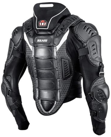 Baymate Motocross Schutzausrüstung Brust Rücken mit Nackenschutz Reitpanzer Protektor Snowboard Motocross Schwarz (Nackenschutz-Set,M)