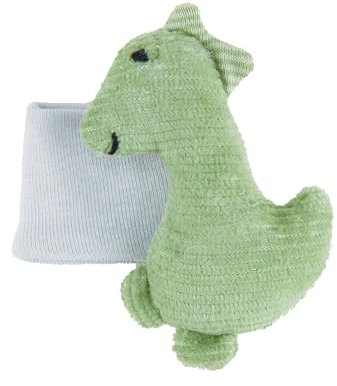 Sterntaler Armrassel Dino Rexi - Babyrassel aus weichem Feincord - Baby Handgelenkrassel mit elastischem Band - Baby Spielzeug zum Spielen, Kuscheln & Rasseln, steingrün