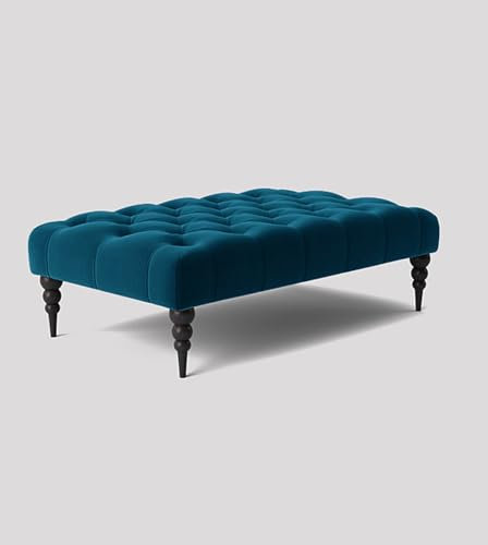 Repose-pieds Chesterfield de 90 cm de large, repose-pieds ottoman rembourré de velours pelucheux, table basse rectangulaire, repose-pieds bout de lit, banc de salon (velours vert émeraude, 90 x 50 x